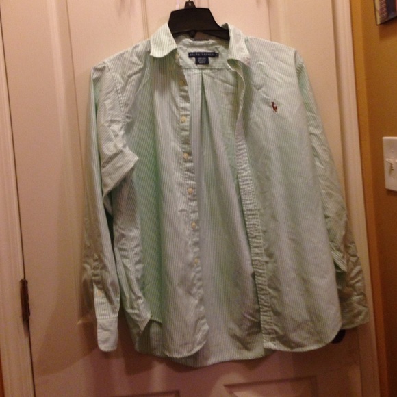 Green and white striped Ralph Lauren polo Oxford