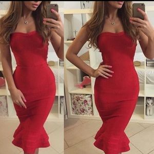 Strapless bandage fluted hem dress size small