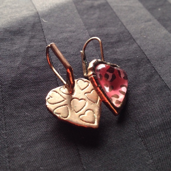 BETSEY Pink Leopard Heart Earrings