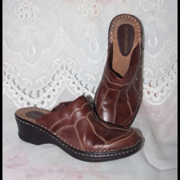 EUROSTEP BROWN LEATHER CLOGS/MULES SIZE 6M SIERRA