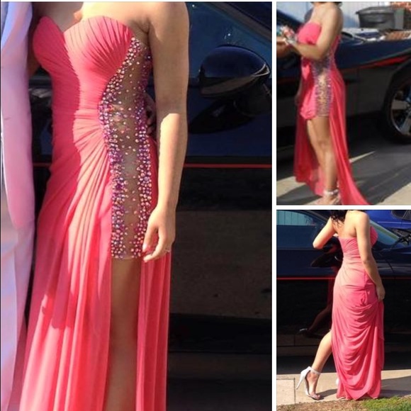 La Femme Dresses & Skirts - CORAL EMBELLISHED PROM DRESS