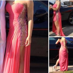 CORAL EMBELLISHED PROM DRESS