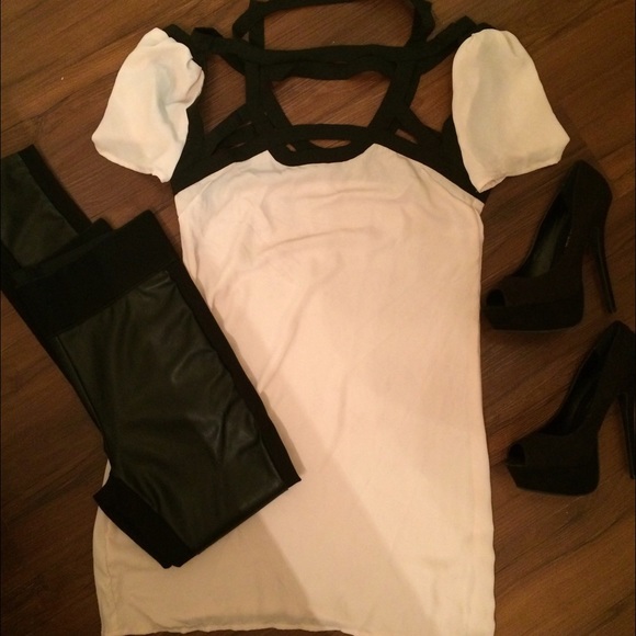 Light Pink Top with Black Strap Shoulder Opening