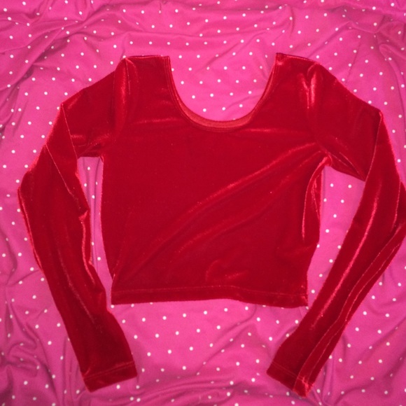 American Apparel Red Velvet Long Sleeve Crop Top