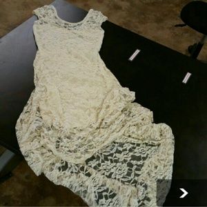 SOLD OB MERC: Cream colored leave high low dress