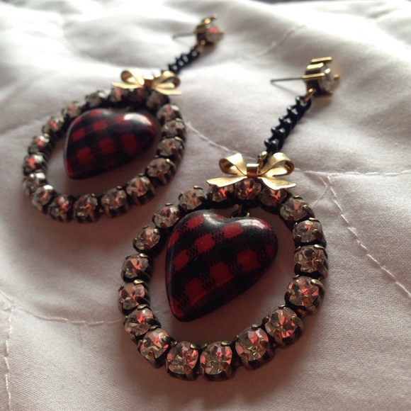 Betsey Johnson Plaid Heart Earrings