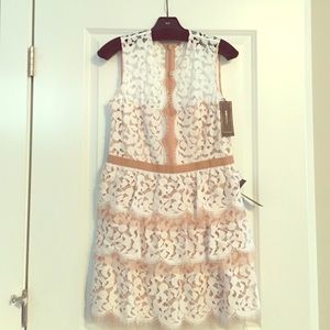 NWT BCBG white/nude dress