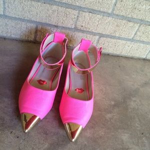 Hot Pink Ankle Strap Point Toe Ballet Flats Sandle