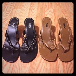 Black and Brown leather thong heals