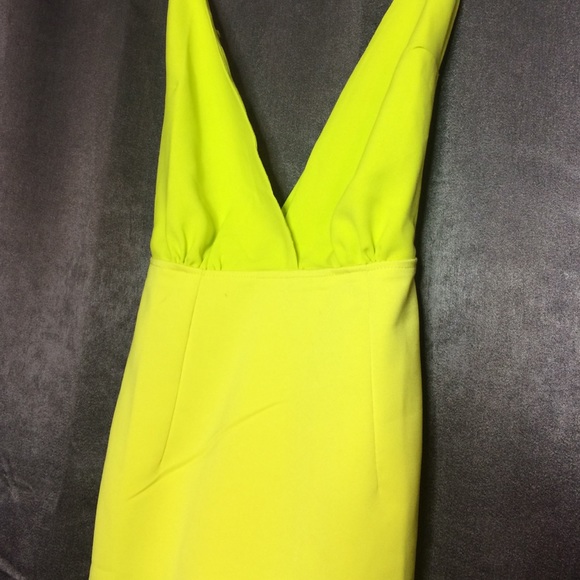 Neon Yellow Green Deep V open back dress - Picture 2 of 4