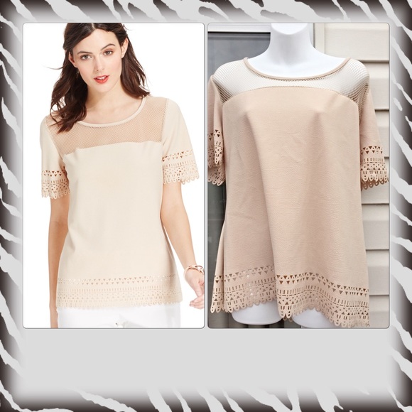 ❌SOLD❌🌸Laser Cut Crepe Illusion Top🌸
