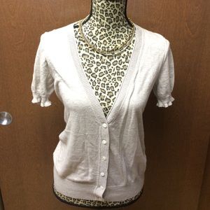 Banana Republic - tan sweater with ruffled sleeves