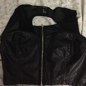 Forever 21 leather zip up crop top