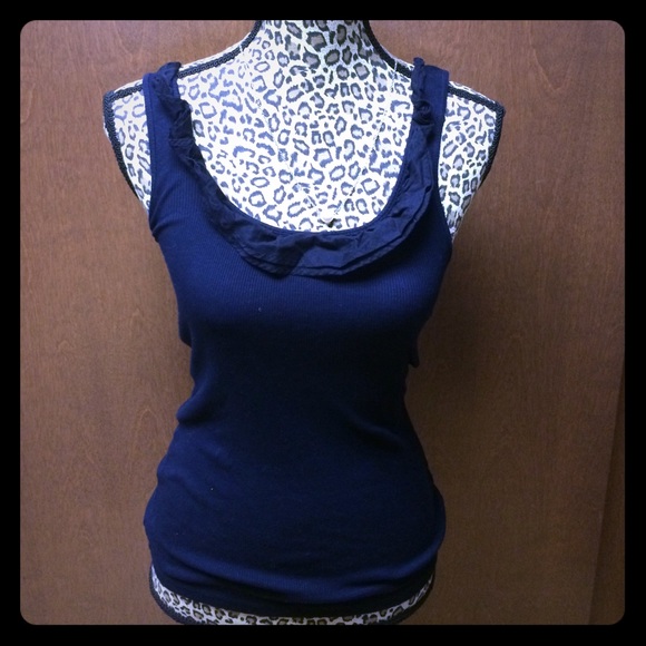J. Crew - navy blue tank with neckline frills