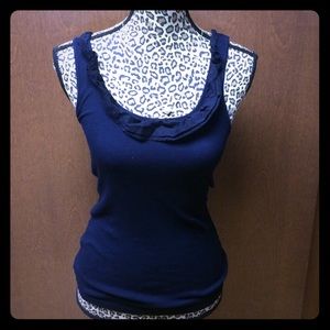 J. Crew - navy blue tank with neckline frills