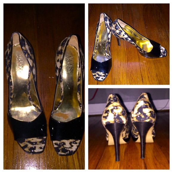 Patent leather and cheetah print peep toe heels