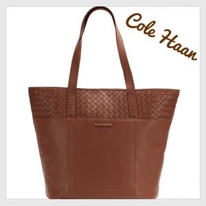 COLE HAAN Woven Detail Large Leather Tote