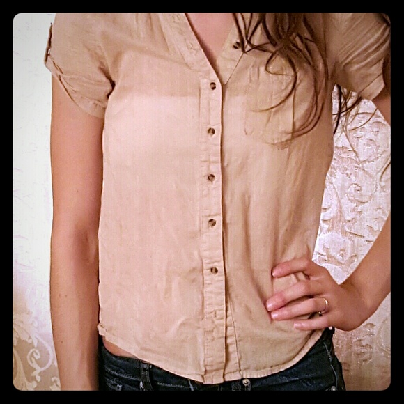 Simple tan button up t-shirt