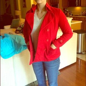 Red cotton pea coat