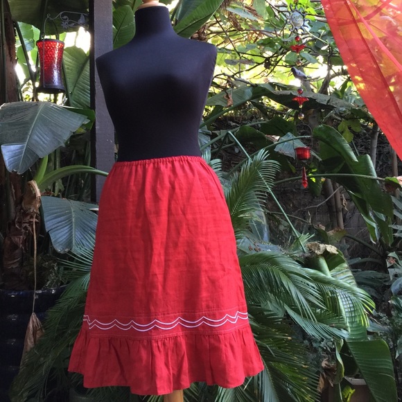 Elegant Red Linen Skirt by Fei