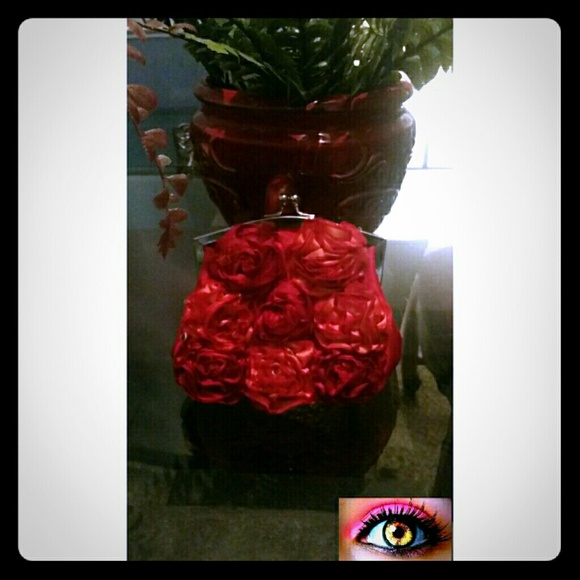 Jessica McClintock Red Rosette Clutch