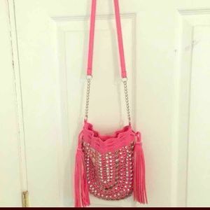 Pink studded cross body purse
