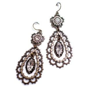 Pearl and Crystal Floral Filigree Earrings