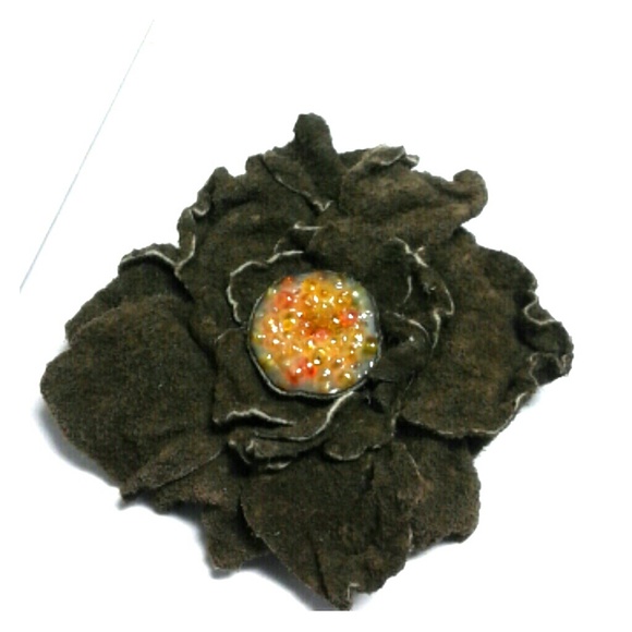 Leather Flower pin and clip