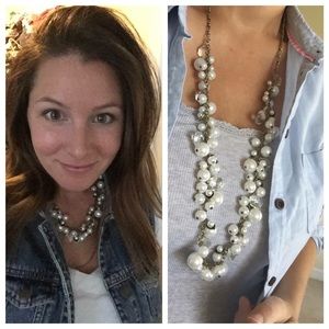 Pearl + Crystal Drops Long Necklace