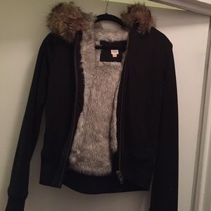 Fur lined black jacket with fur hood