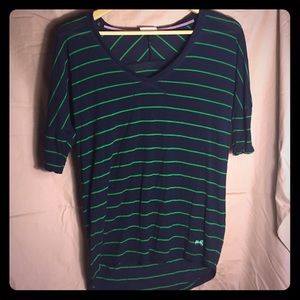 Tommy Girl navy blue and green stripes blouse