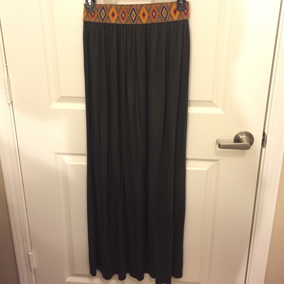 Dark green maxi skirt with embroidered band