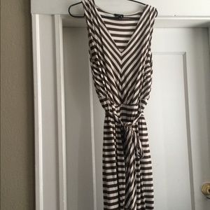 Talbots Striped V Neck Dress with pleaded sleeves