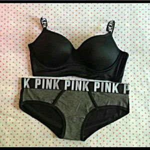 VS PINK Black Caged Push Up Bralett with Panty