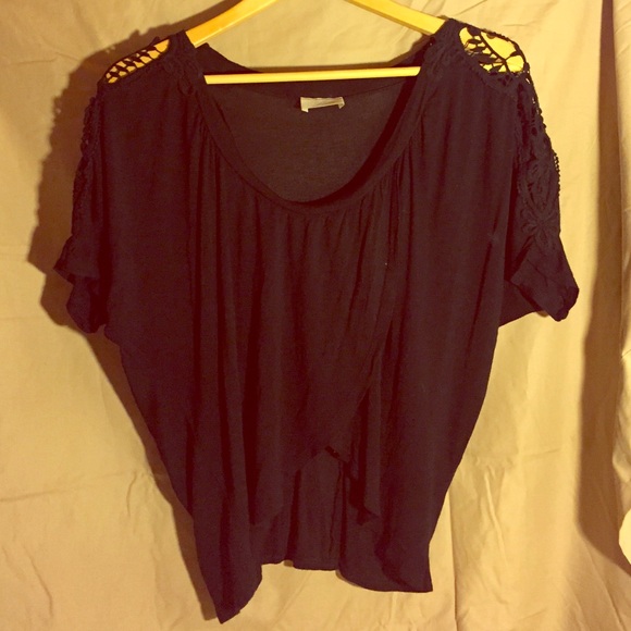 Lashes black blouse with lace embroidered sleeves
