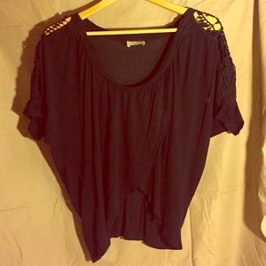 Lashes black blouse with lace embroidered sleeves