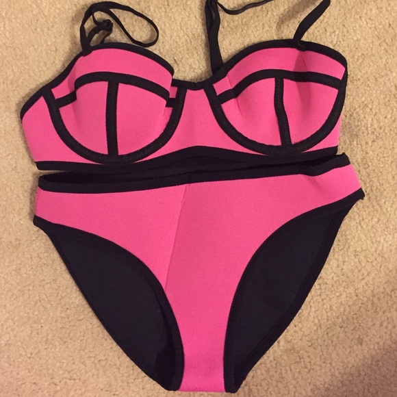 Hot Pink Neoprene Triangl Bikini.