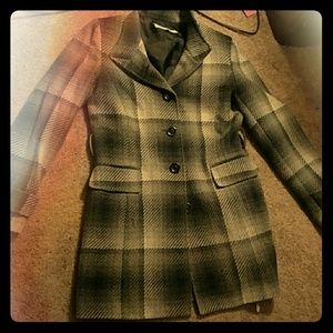 Black, white, and grey dressy overcoat