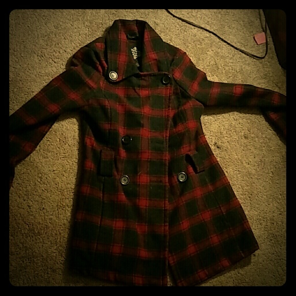 Black and red checked overcoat