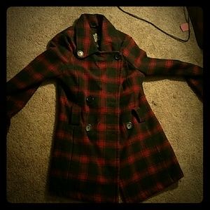 Black and red checked overcoat