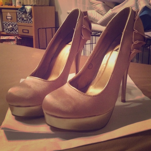 Champagne Satin Platform Heels with ruffle