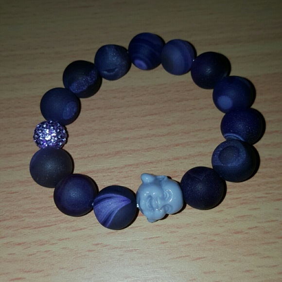Natural Stone Purple Druzy Buddha Bracelet