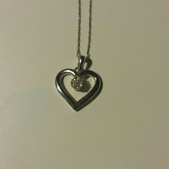 Silver Heart Necklaces with Real Diamonds - Picture 1 of 3
