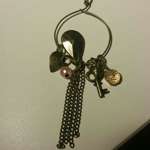 Dark Bronze Long Necklace with Charms