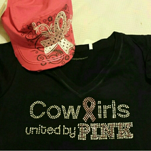 🎀Cowgirls United by PINK🎀 Bling Pink Ribbon Tee - Picture 3 of 4
