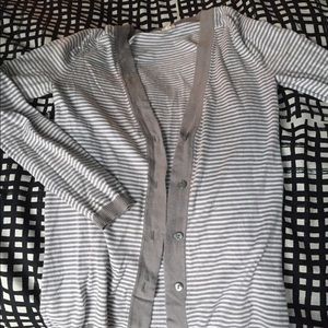 JCrew grey and white striped cardigan