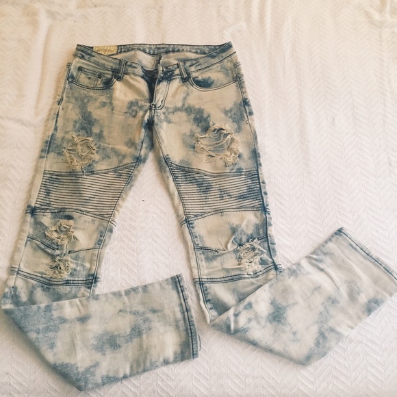 Tall Acid distressed skinny moto jeans