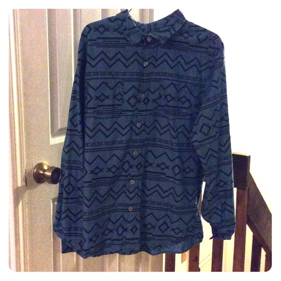 Blue tribal button up