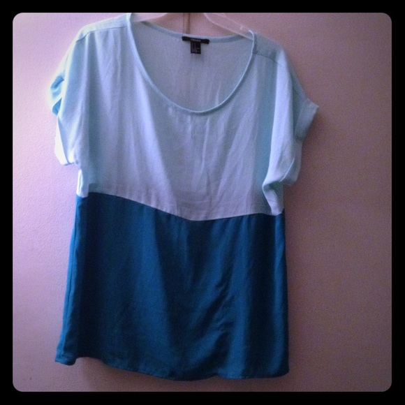 Light blue top real bottom color block blouse - Picture 1 of 1