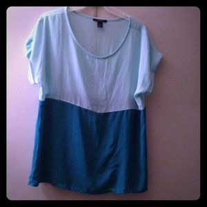 Light blue top real bottom color block blouse